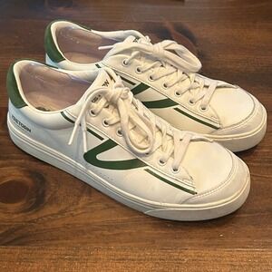 Tretorn Hopper Sneakers Men 9 White Green Leather Low Top Court Shoe Preppy Shoe